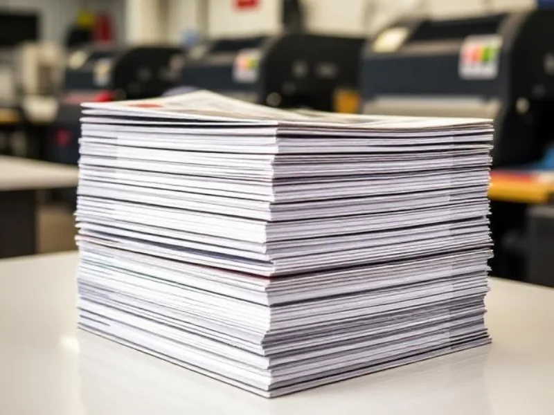 Pilha de folhas impressas recém-saídas da produção